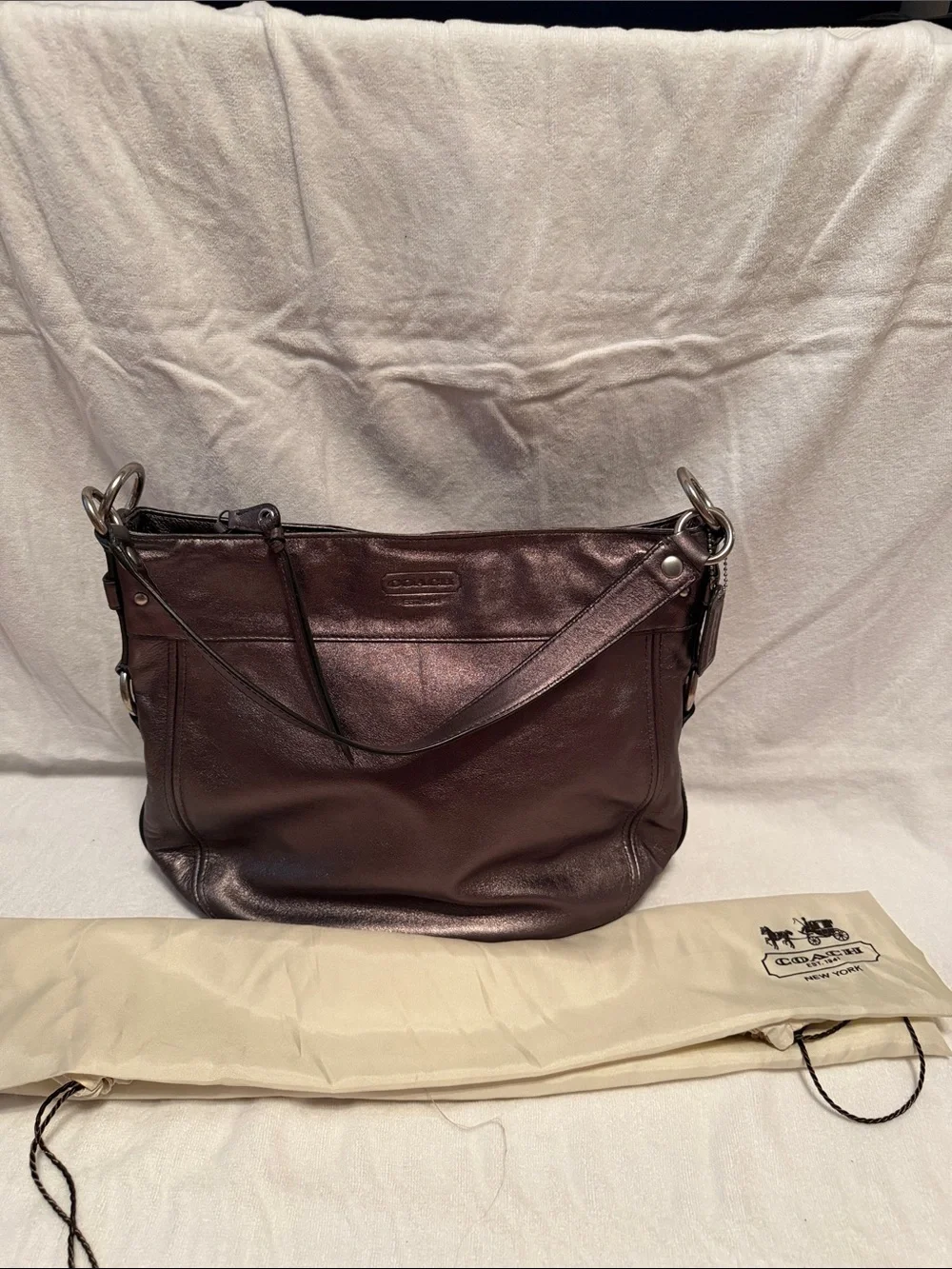 Coach Leather Shoulder Bag in Rich Pewter Tone w/ Silver Hardware